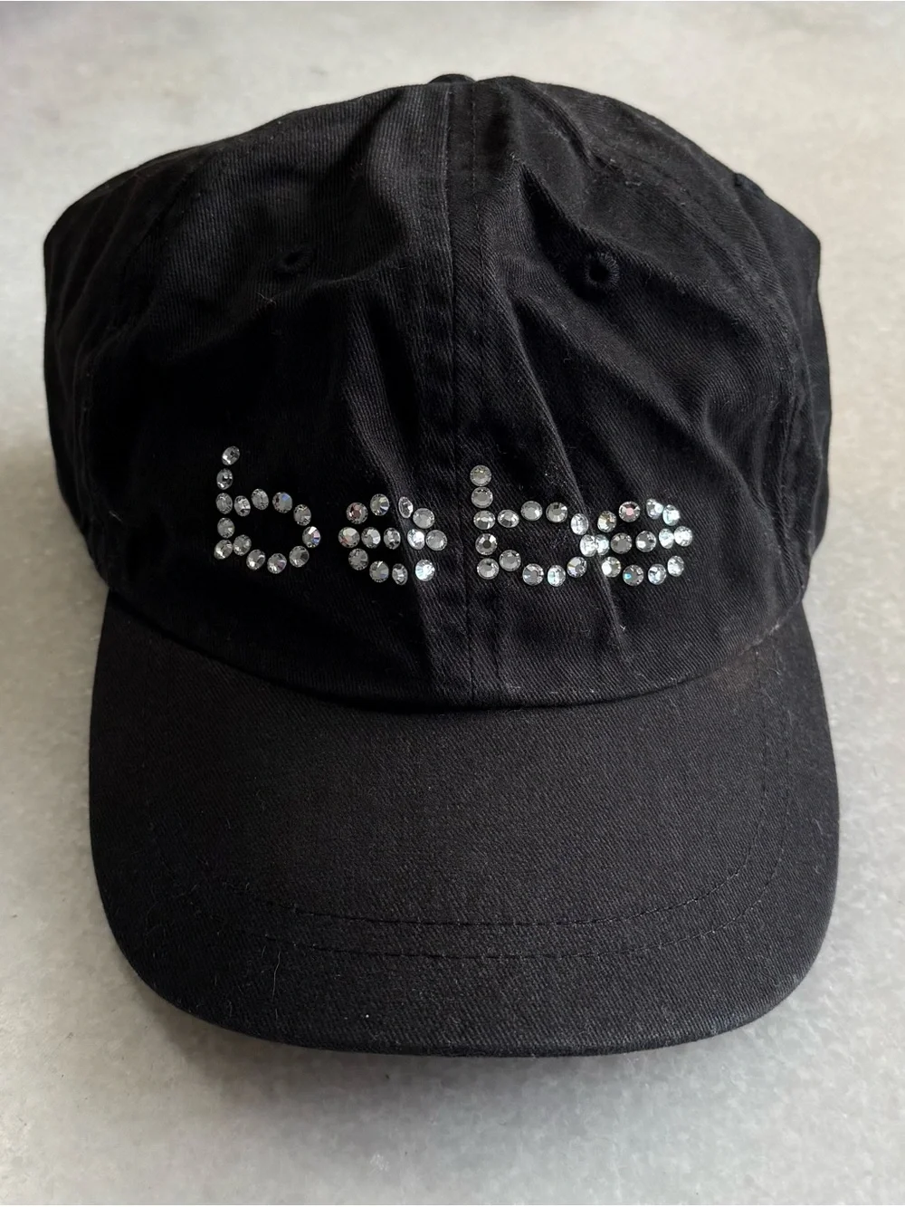Y2K Bebe black rhinestone bedazzled ball cap